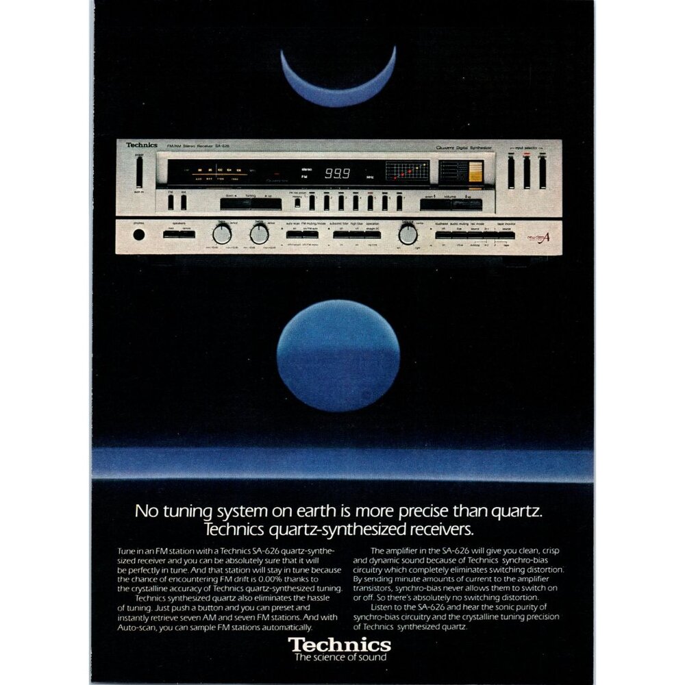 1981 Technics SA-626 Stereo Receiver Vintage Print Ad Audiophile Wall Art 80s
